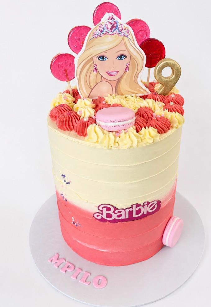 Barbie themed 7 inch birthday cake in pink